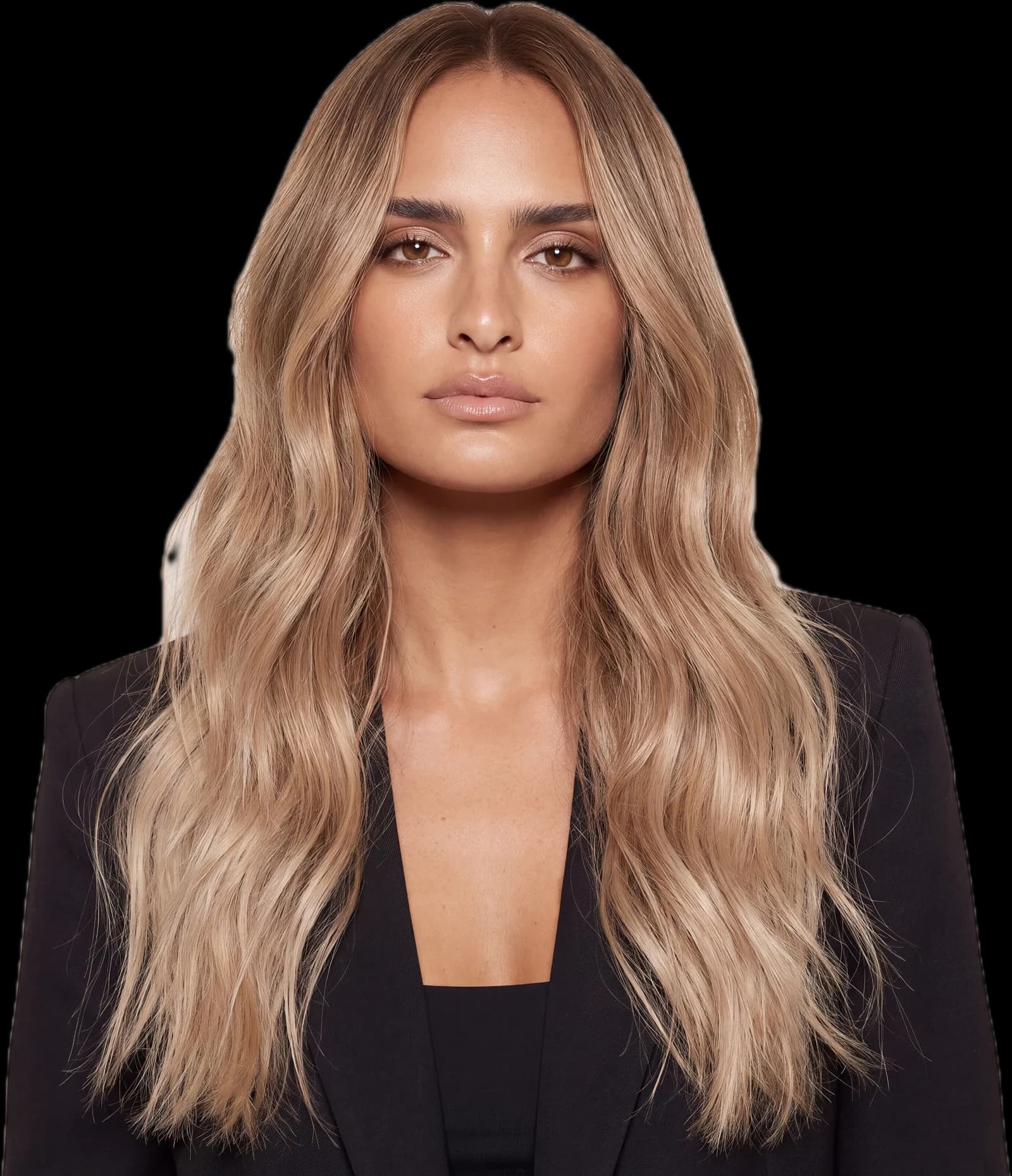 A model with long, glossy blonde hair